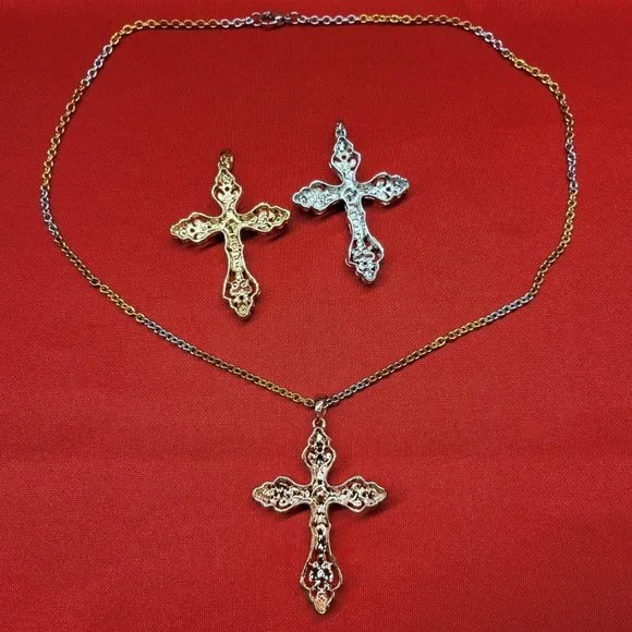 Tricolor Chain and Cross Pendant Set of 3